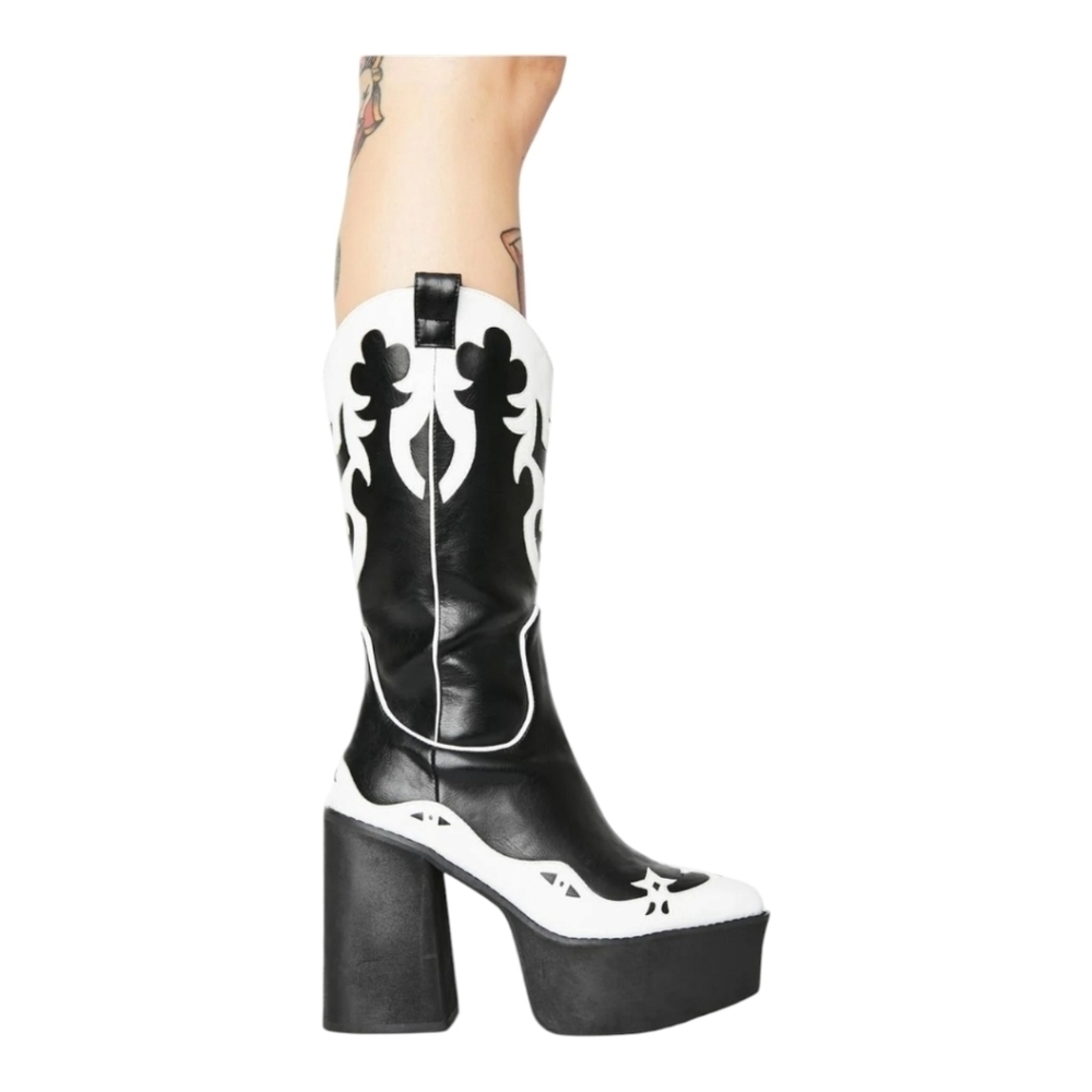 Current Mood stylish black and white  Women's Platform heeled cowboy Boots